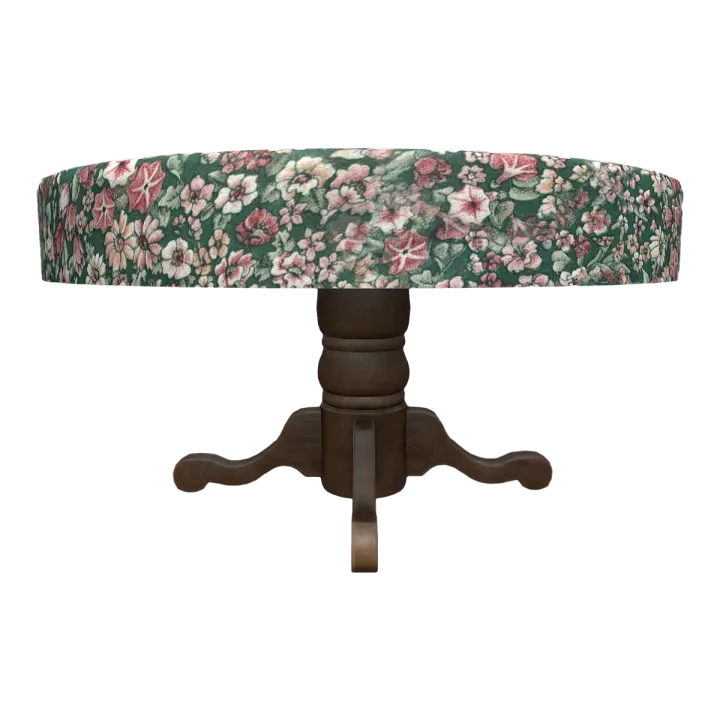 American household black walnut conference round table dining table - dark green fabric pink floral tablecloth 3D model preview on Freecreat