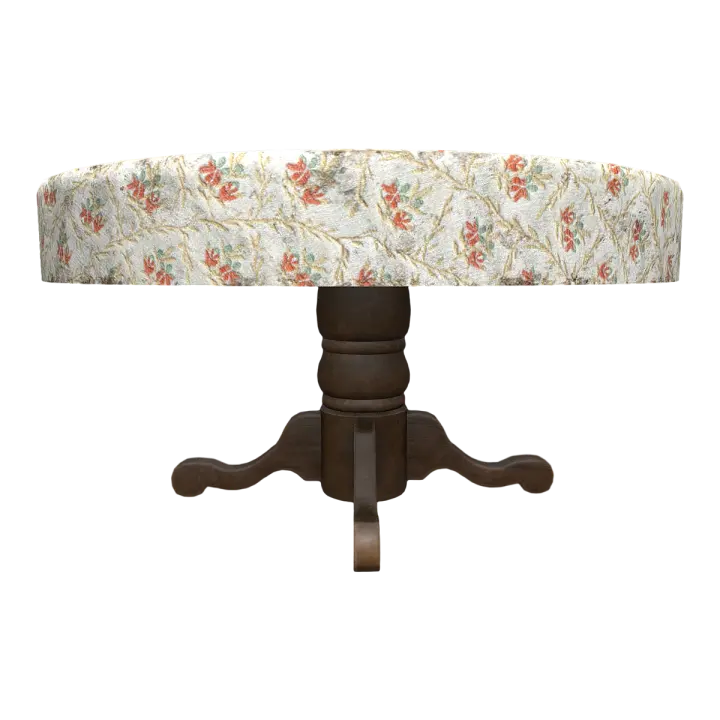 American household black walnut conference round table dining table - milk white fabric red floral tablecloth 3D model preview on Freecreat