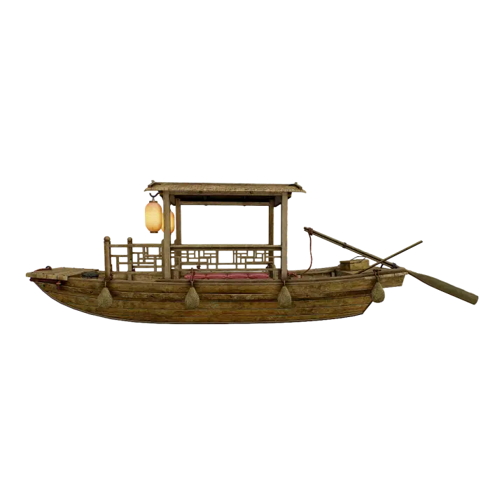 Chinese classical dark oak passenger wooden boat 3D model preview on Freecreat